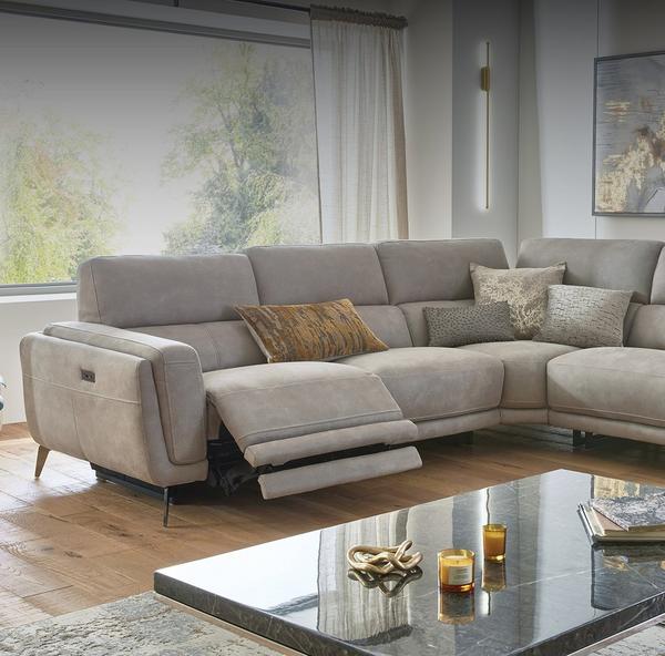 Light grey reclining corner sofa