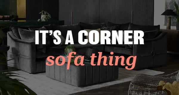 Sage green u shaped corner sofa and a dark grey corner sofa with silver finishing