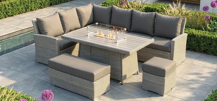 Ashborne Corner Sofa, Bench, Footstool and Table with Firepit Set