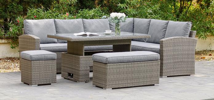 Ashborne Corner Sofa, Bench, Footstool and Table with Firepit Set