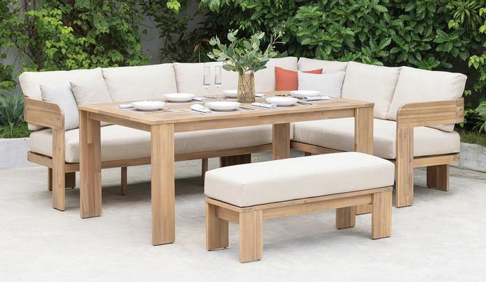Formentara wooden corner sofa dining set with bench