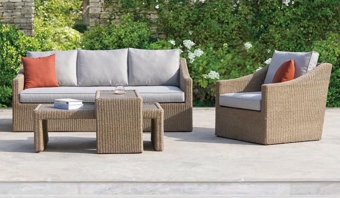 Naxos 3 seater outdoor sofa and chair with matching table