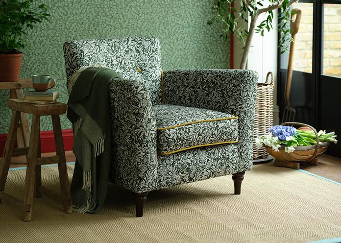 Joules Patterdale accent chair with green floral and gold trim