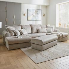 beige velvet u shaped corner sofa
