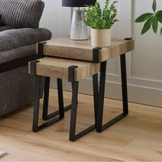 oak effect nest tables with black metal angled legs