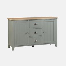 Country Living sage green and oak sideboard with 3 drawers and two cupboards