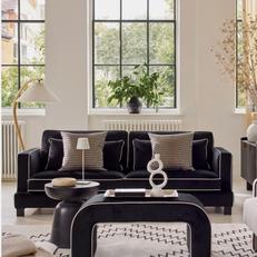 Black and white sofa in a monochrome living room