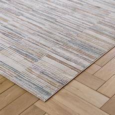 soft stripe and patchwork rug with grey, cream and beige