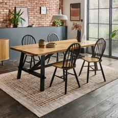 Dark grey dining set with oak wooden top with matching chairs with spindle style back