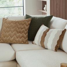 yellow and white scatter cushions