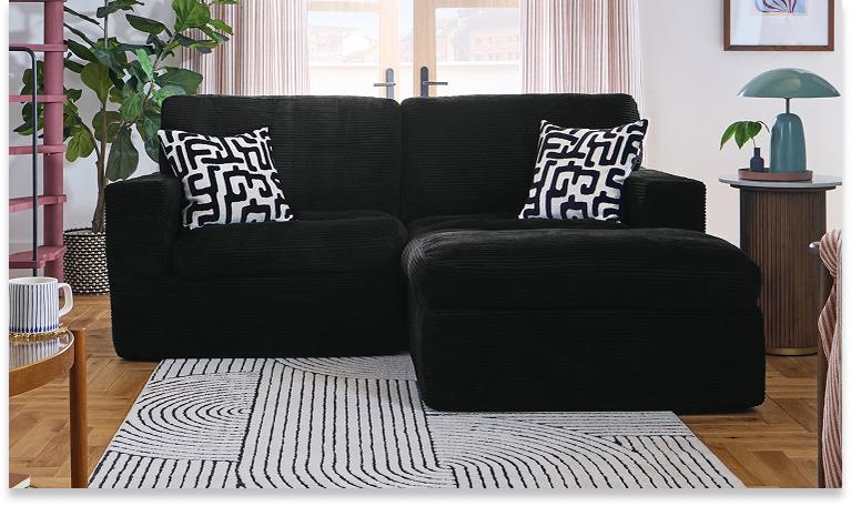 OnCloud9 Aere Express Chaise Sofa with monochrome scatter cushions 