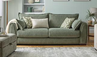 somerford sofa in sage green with storage footstool