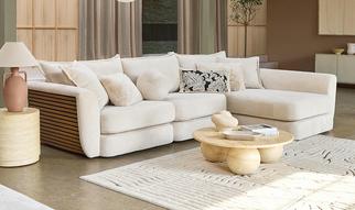alani corner sofa with wooden panelled arm