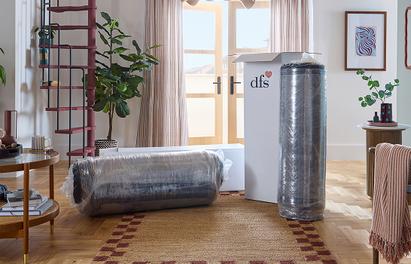 Vacuum-packed sofas waiting to be expanded