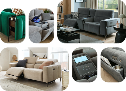 Mixture of modern and tech sofas with speicla features