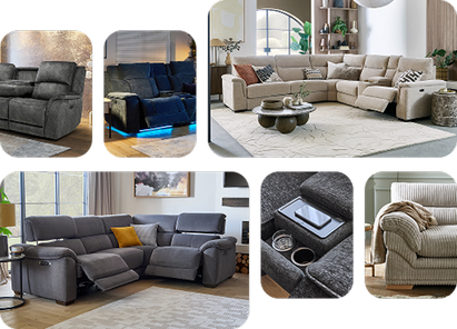 Corner and relaxed sofas with built in tech such as lgihts and charging with reclining function