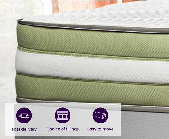close up of a rolled mattress in green