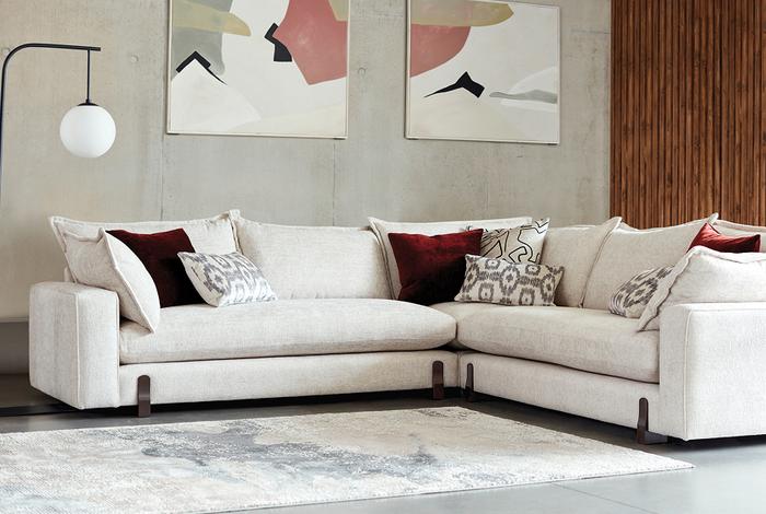 The Platinum Collection Lorenza corner sofa in Cream and Burgundy Combination
