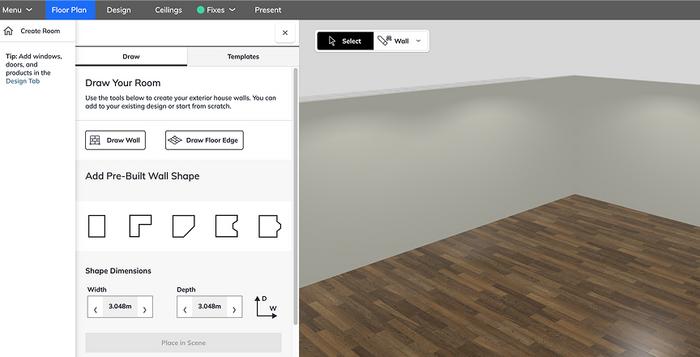 Room plan of a room planner for interior design