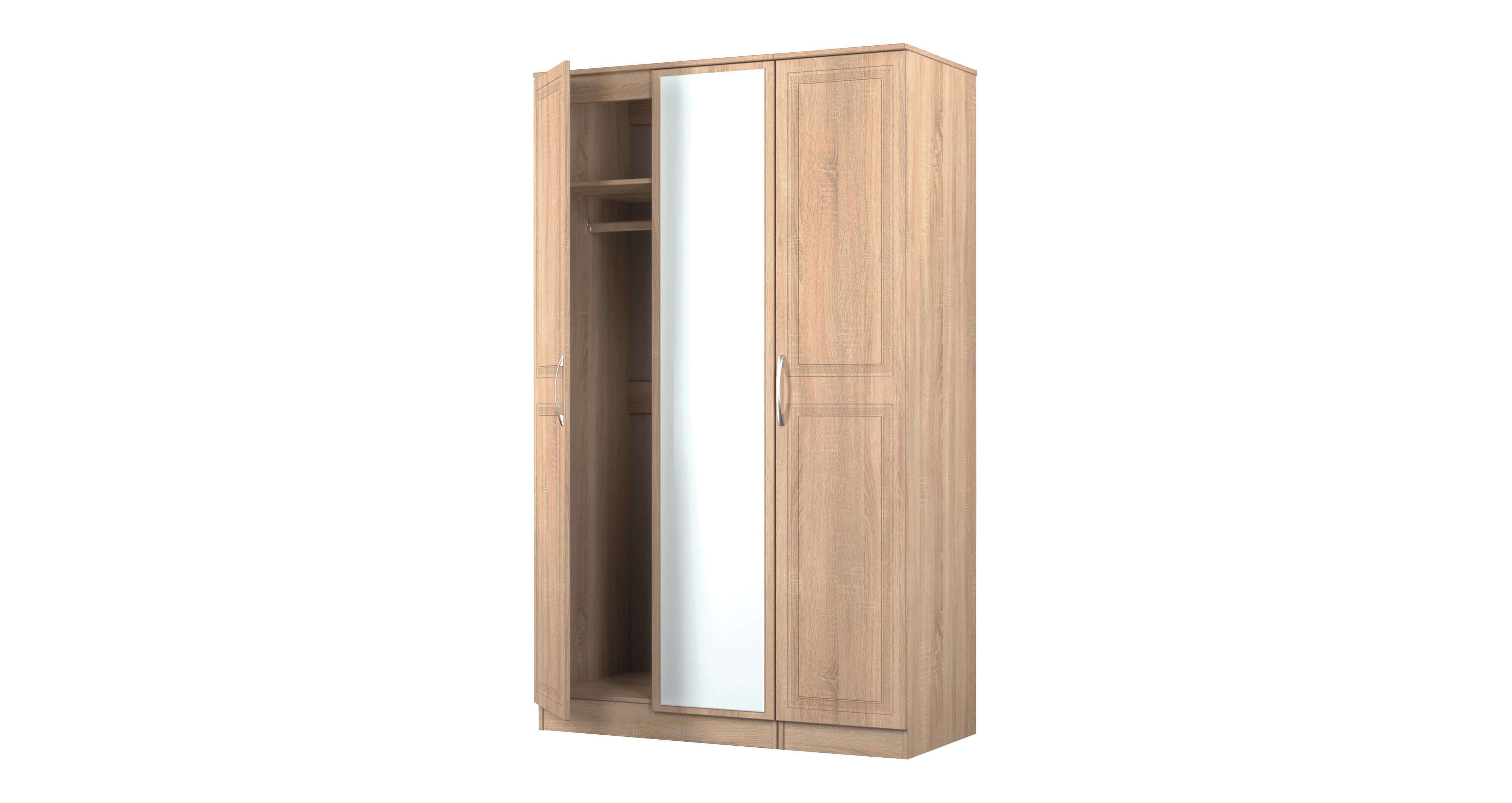 Cabra Triple Mirrored Wardrobe in Cabra Bardolino Oak