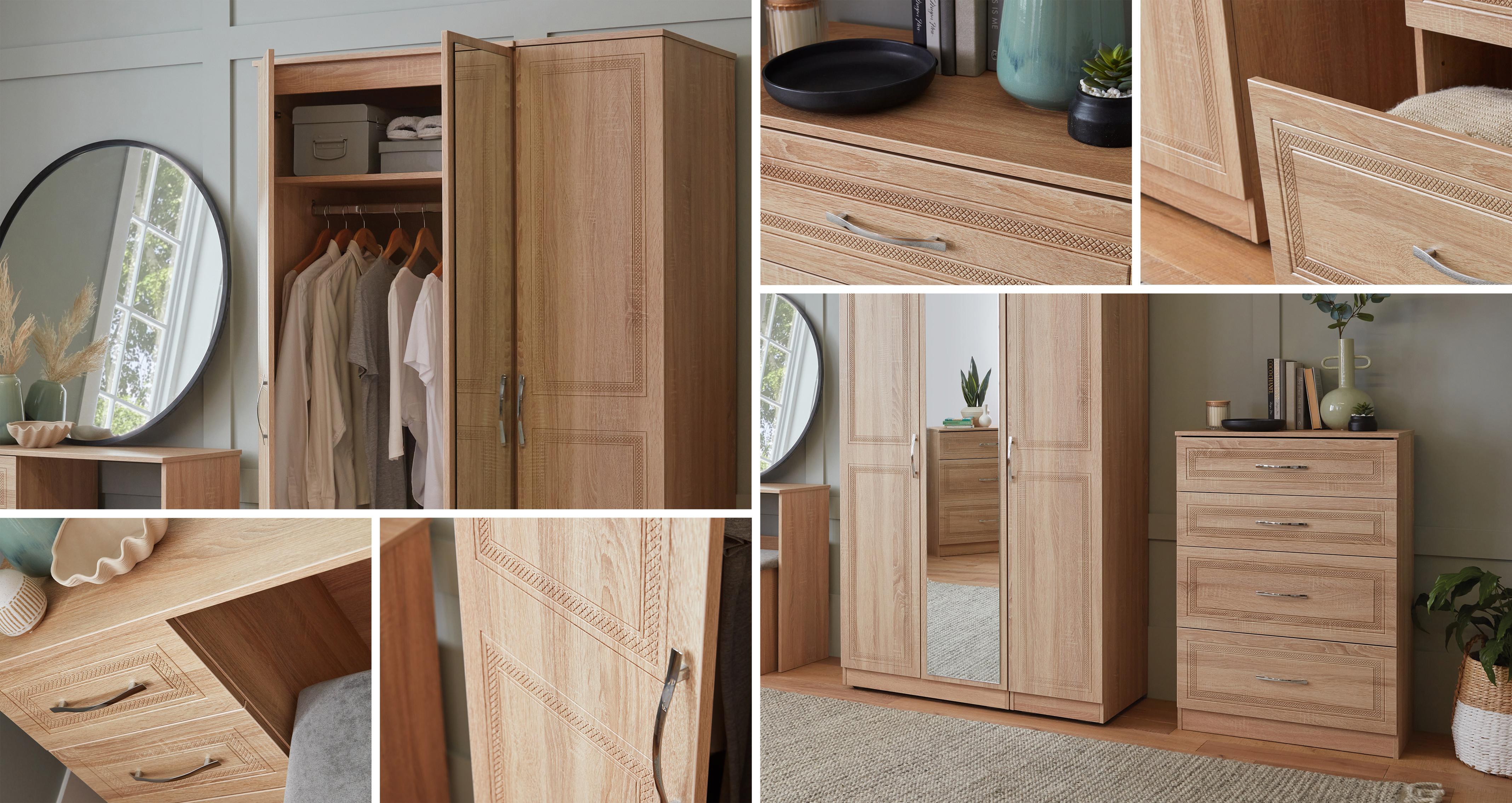 Cabra Triple Mirrored Wardrobe in Cabra Bardolino Oak