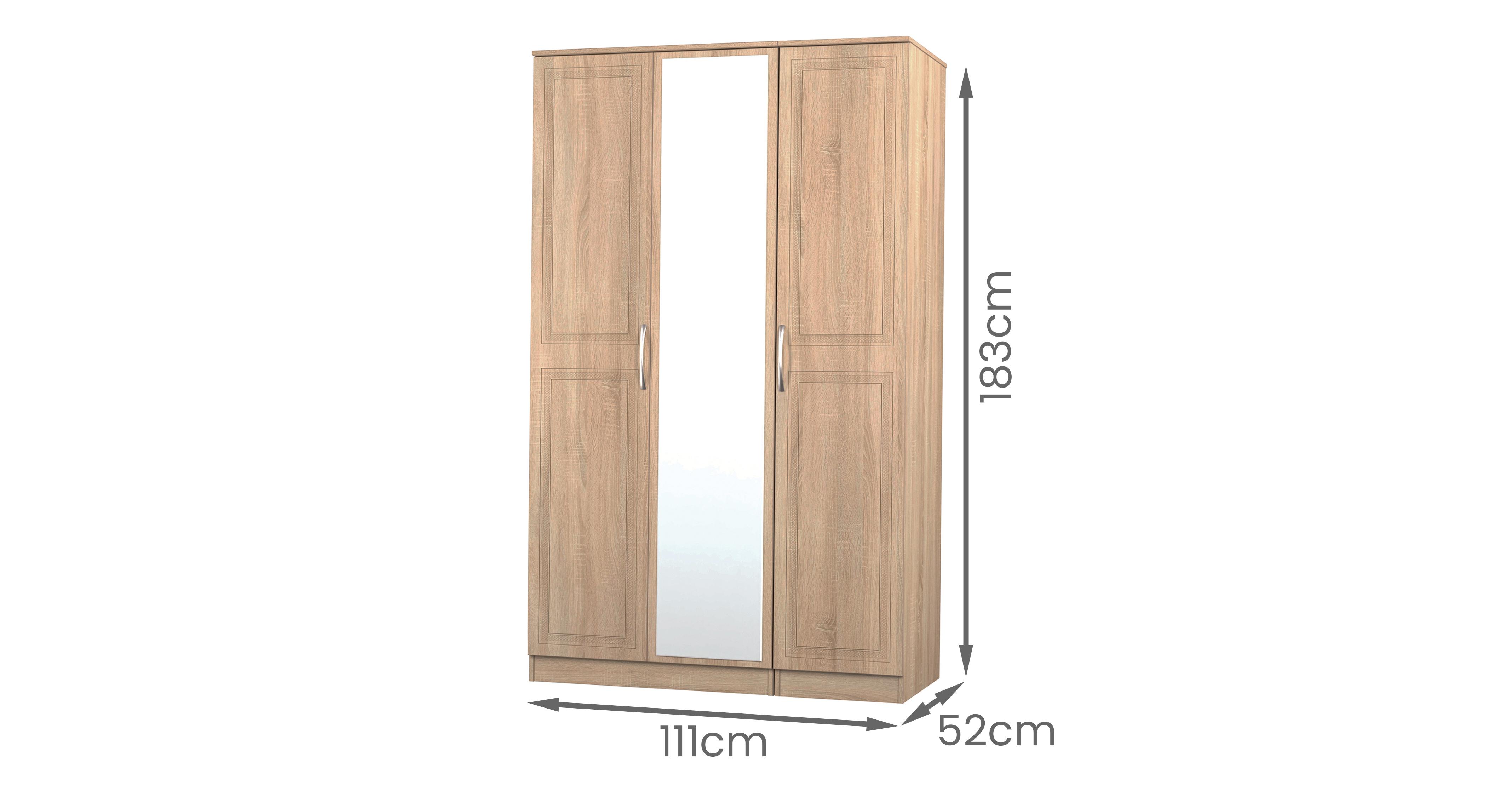 Cabra Triple Mirrored Wardrobe in Cabra Bardolino Oak
