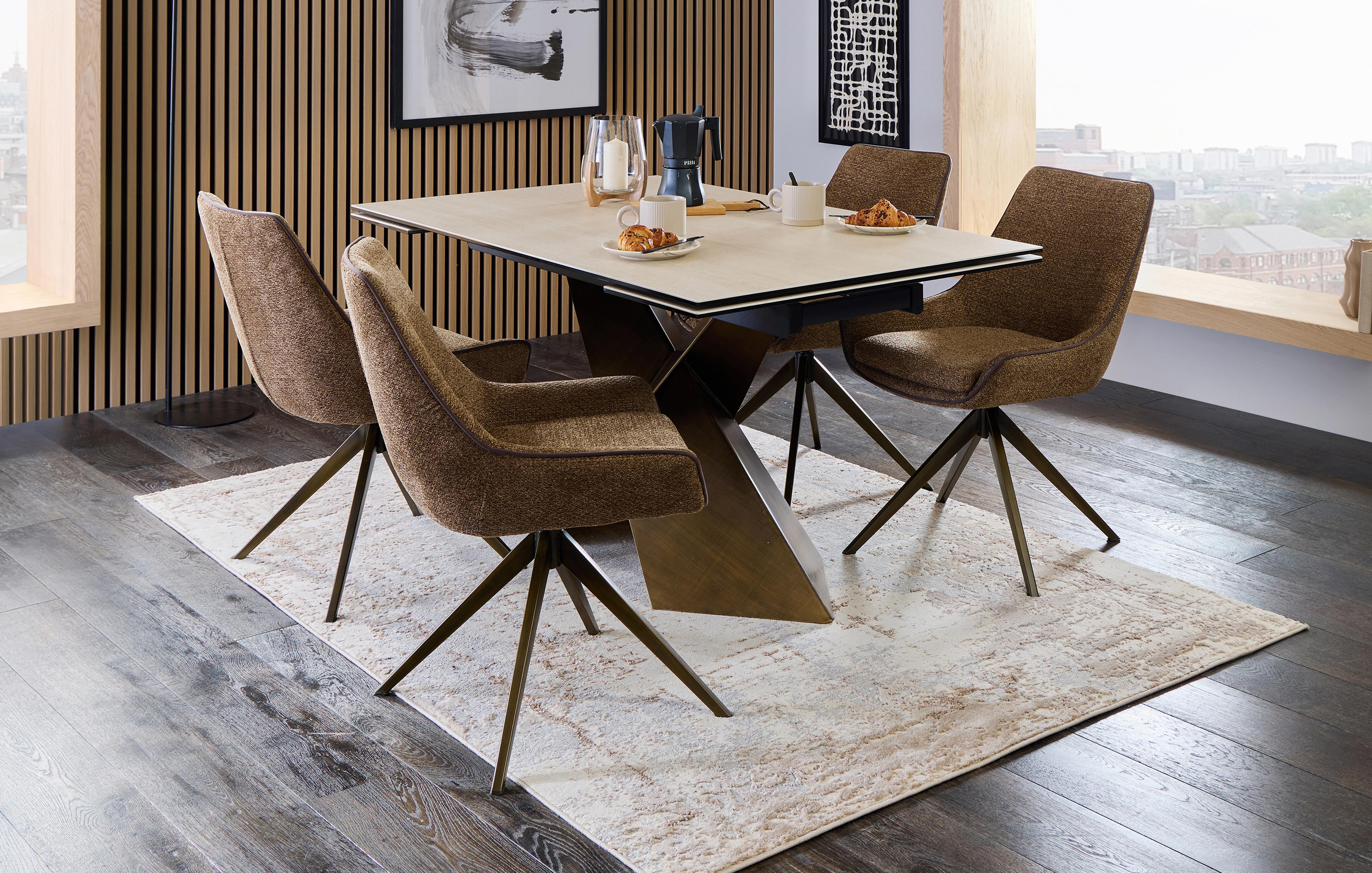 X Bar Extending Dining Table & 4 Swivel Dining Chairs