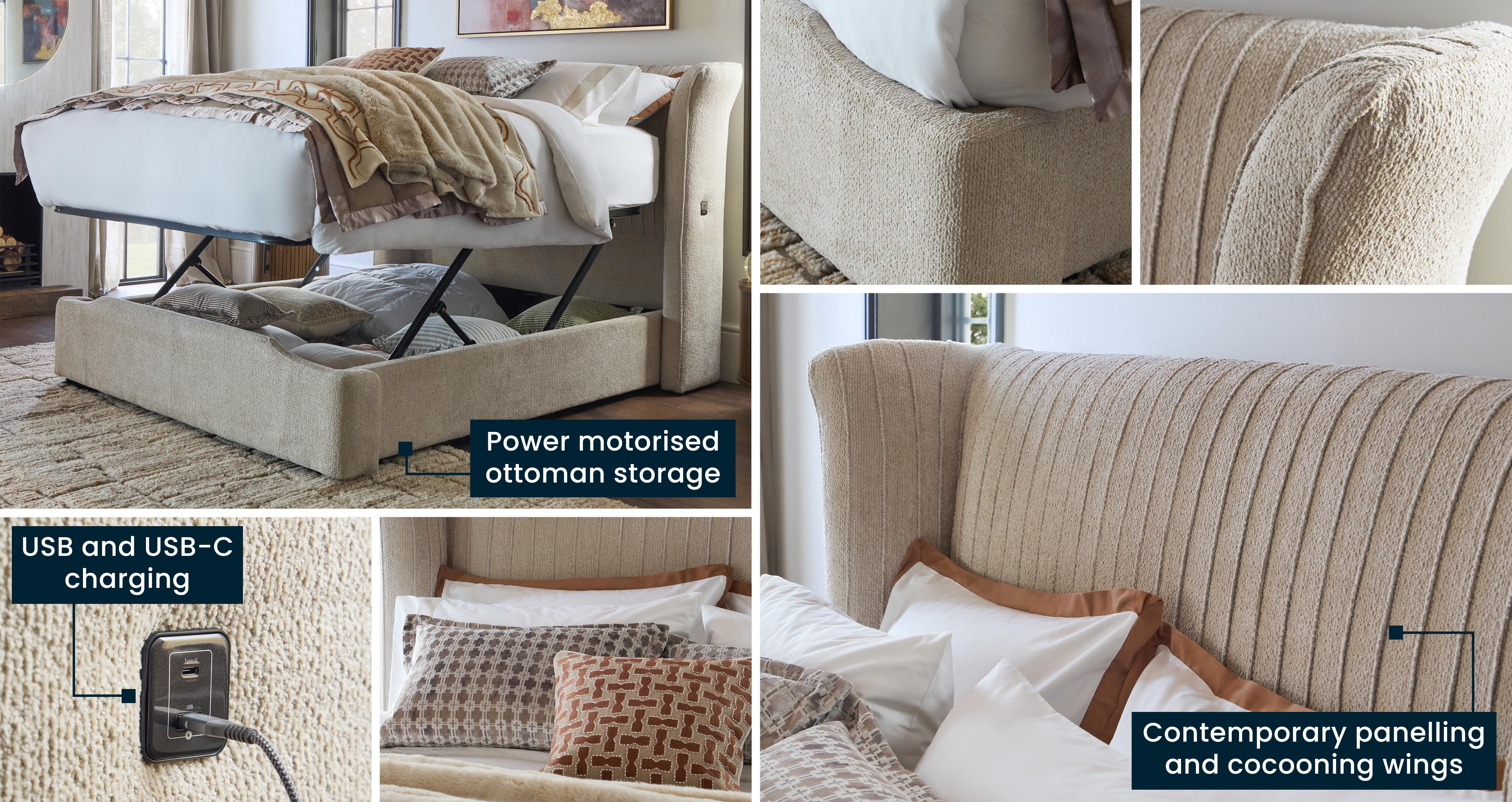 Capena Double Power Ottoman in Capena Oyster