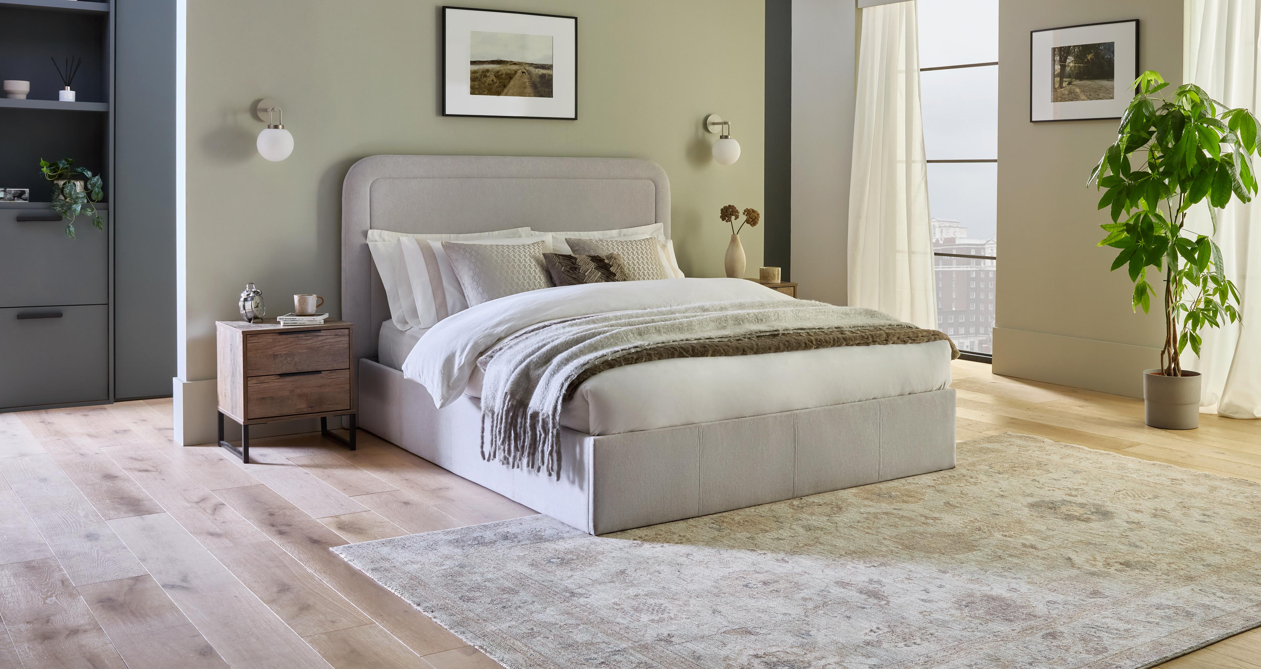 Capri-bed Double Ottoman Bedframe in Capri Woven Grey Grey