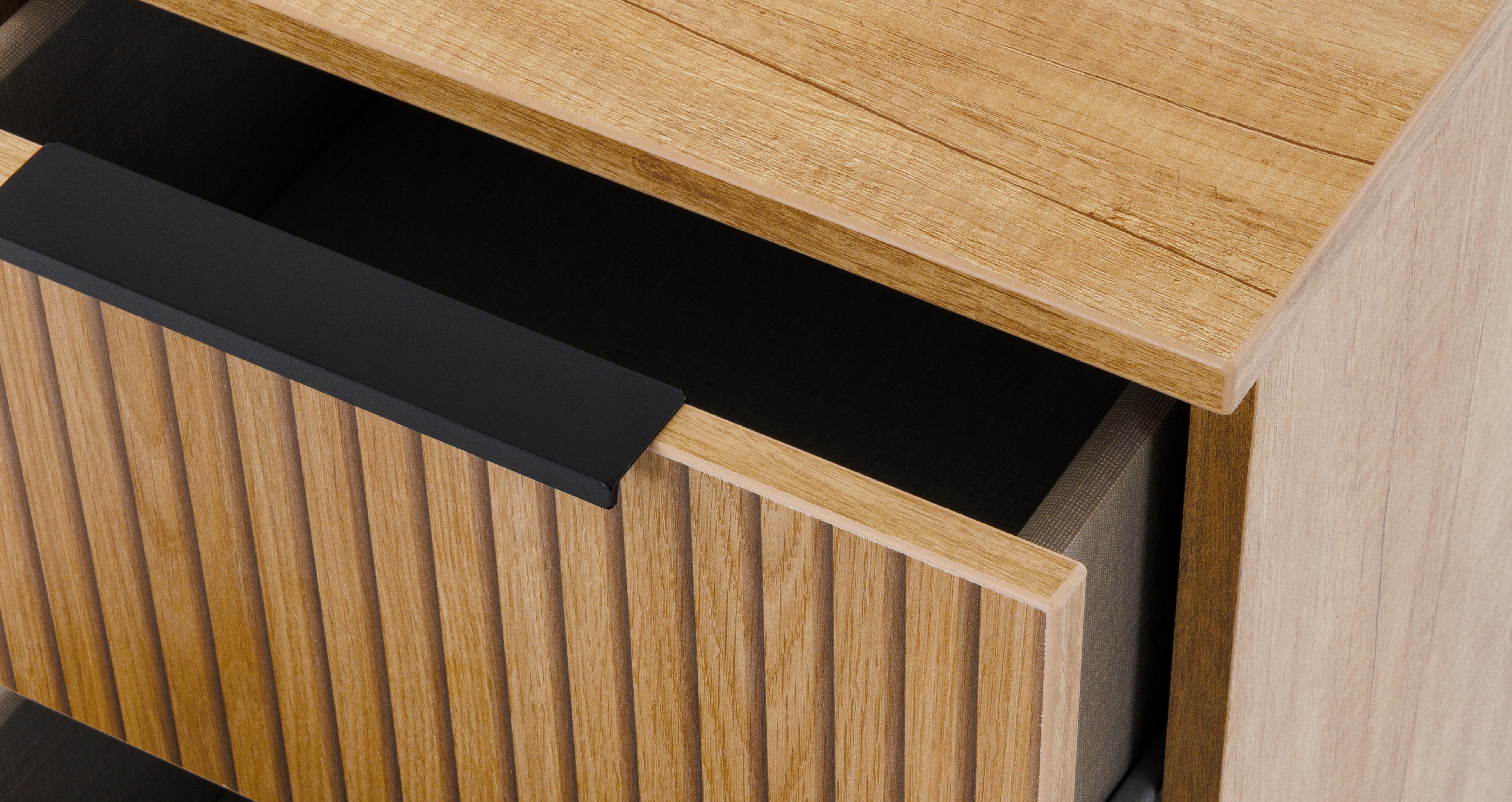 Carta 3 Drawer Bedside in Carta Slatted Slatted Oak