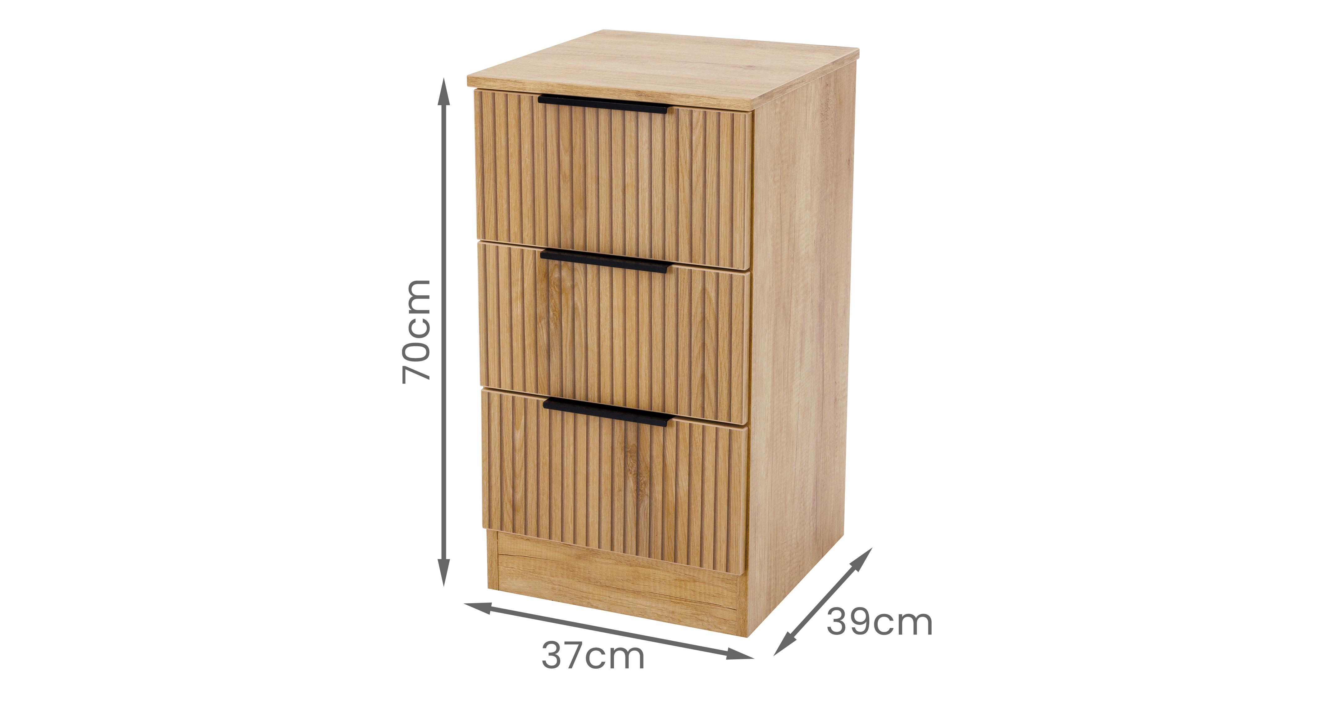 Carta 3 Drawer Bedside in Carta Slatted Slatted Oak