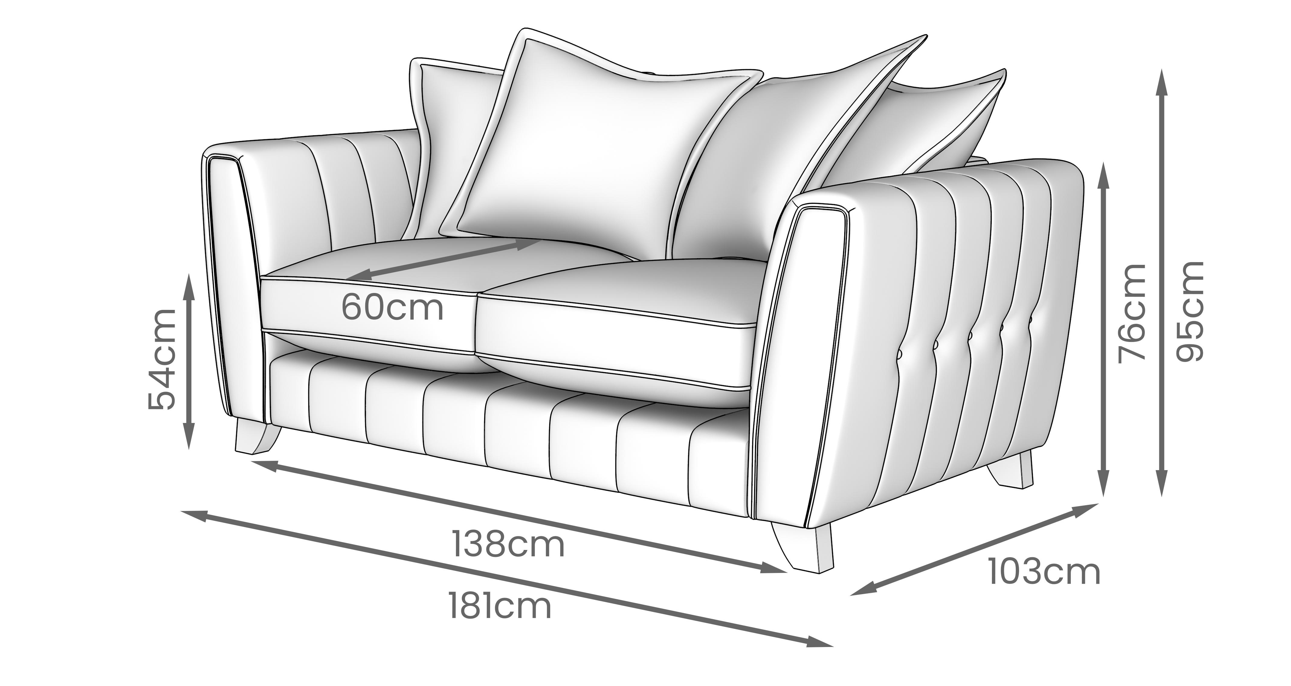 Cherished Metallic Piped Pillow Back 2 Seater Sofa in Cherished Metallic Combination Oatmeal Combination with Dark feet