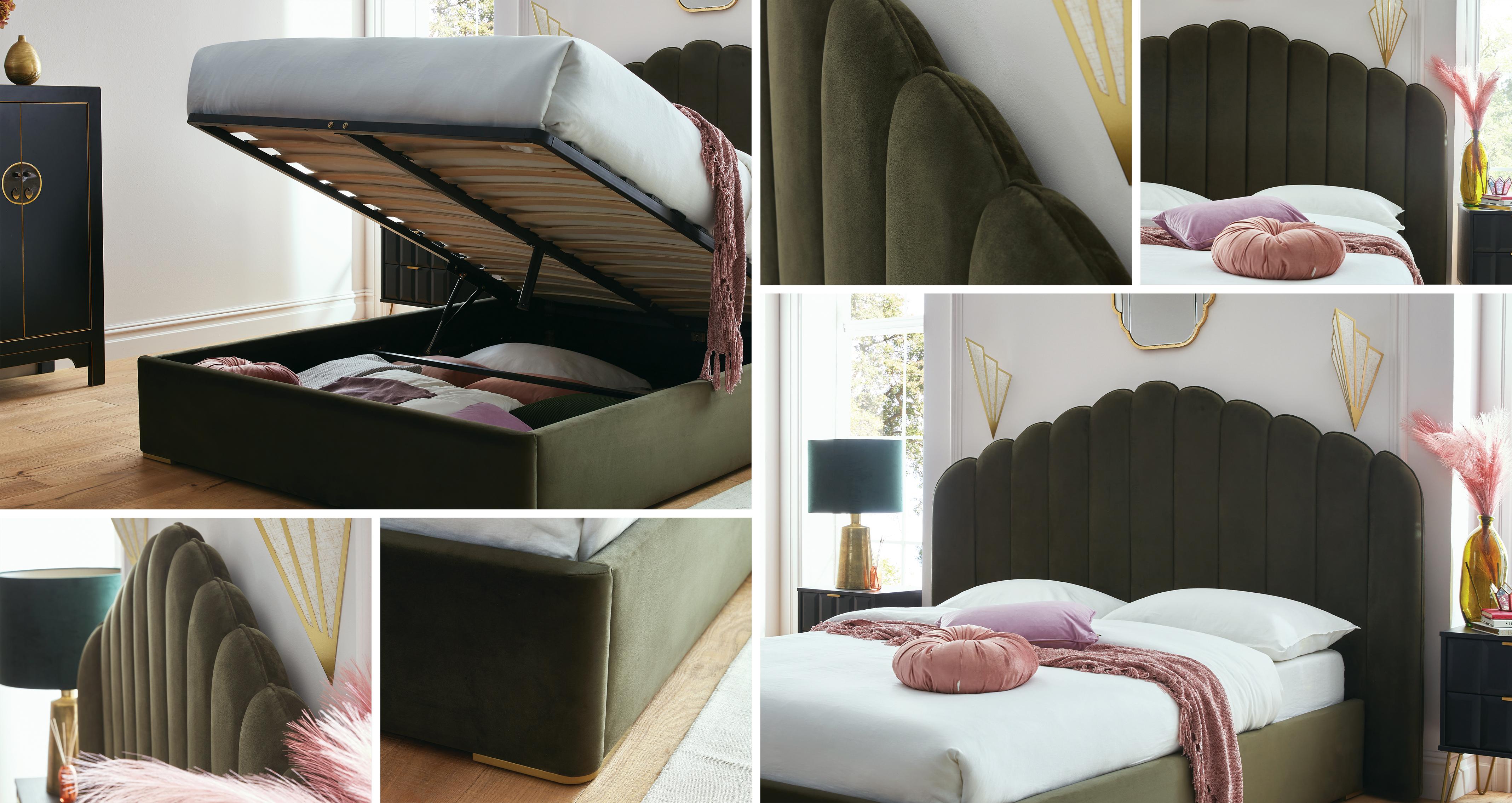 Clio Super King Ottoman Bed in Clio Olive Olive