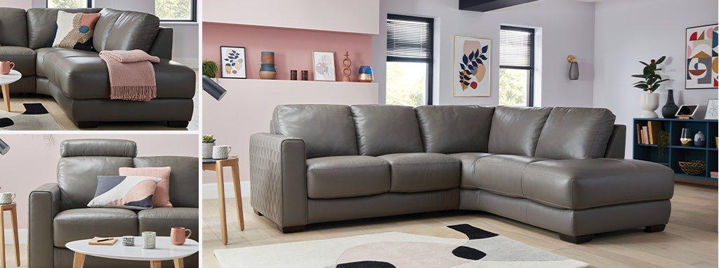 Compact leather deals corner sofa