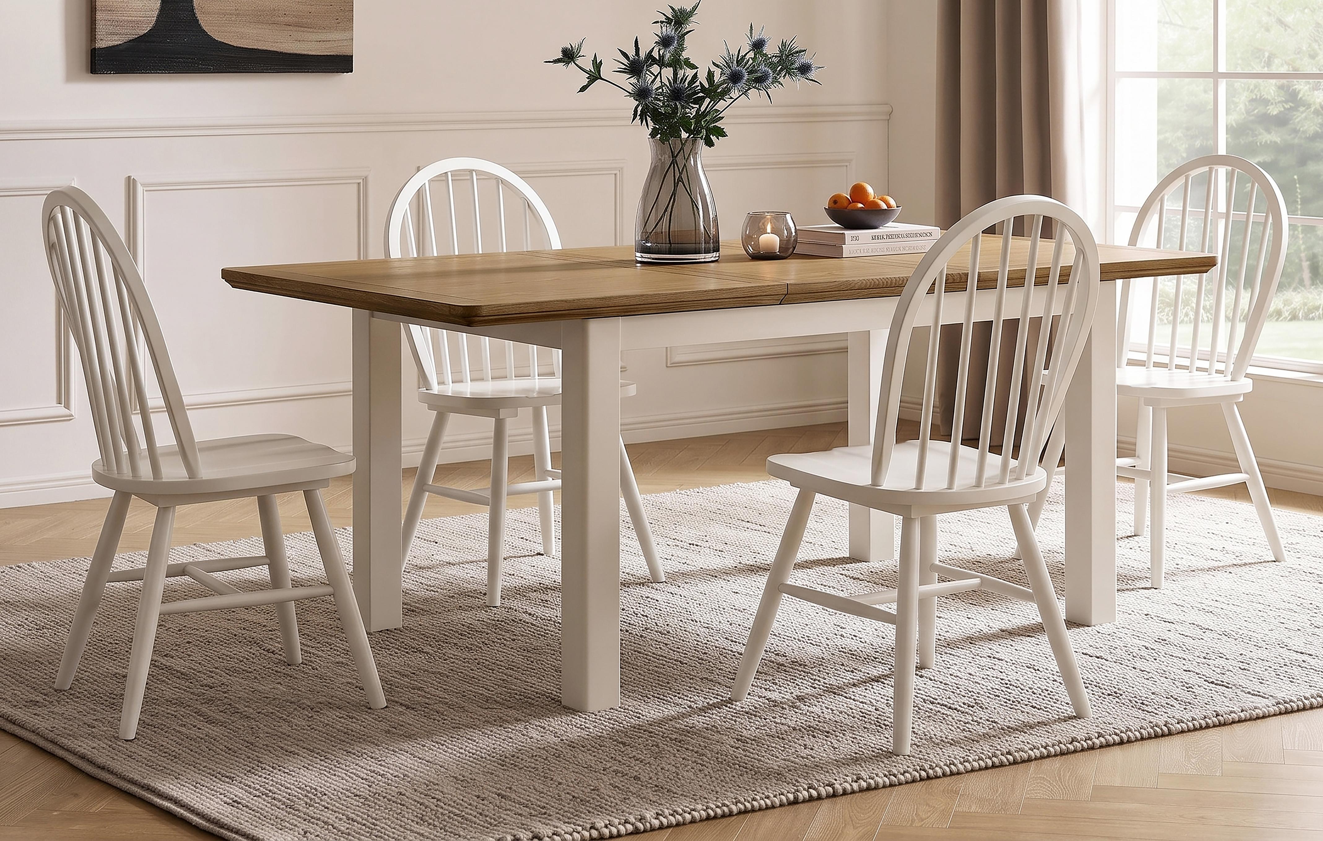 Extending Dining Table & 4 Benton White Chairs