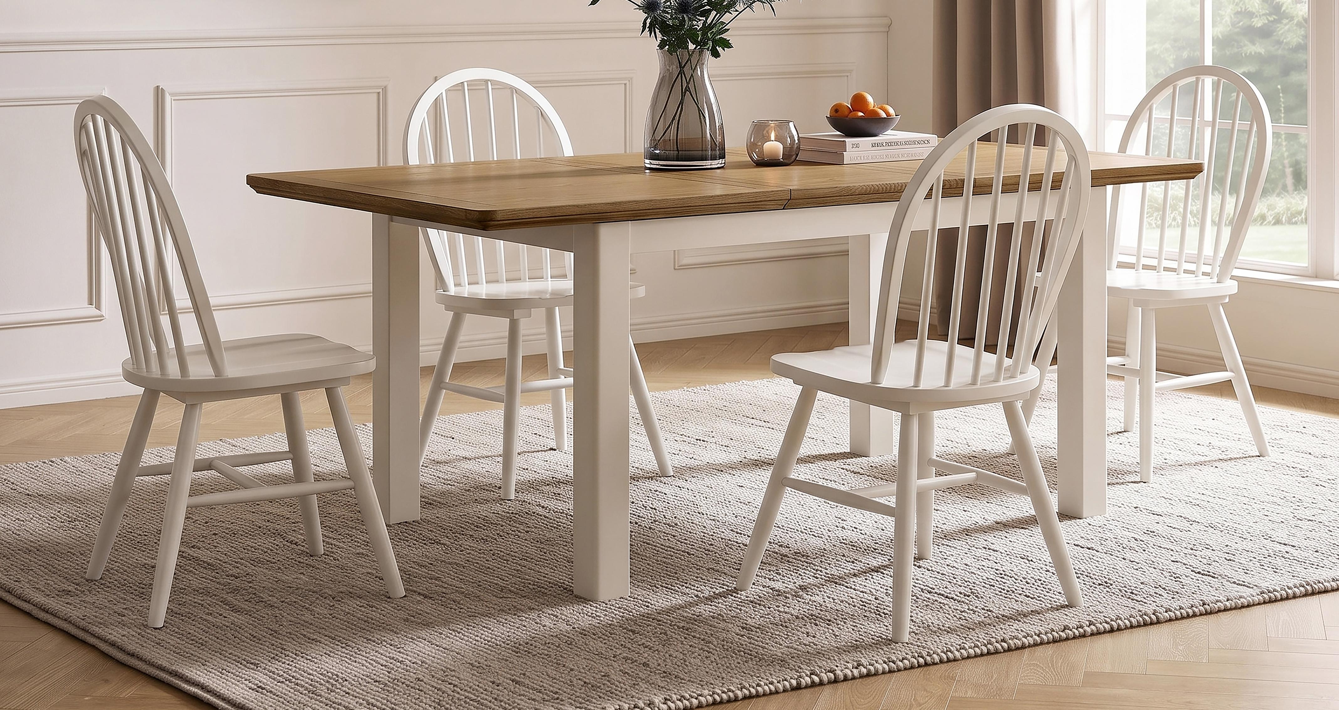 Colesbourne Extending Dining Table & 4 Benton White Chairs in Colesbourne Oak and White Oak and White