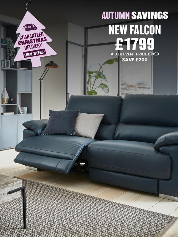 Dark blue leather recliner sofa with complimenting scatter cushions