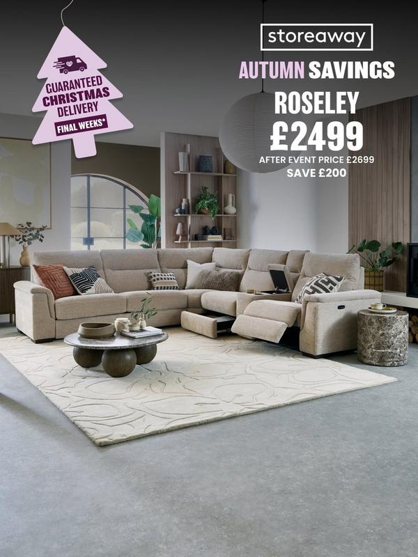 beige corner sofa with extra storage spaces on a cream carpet