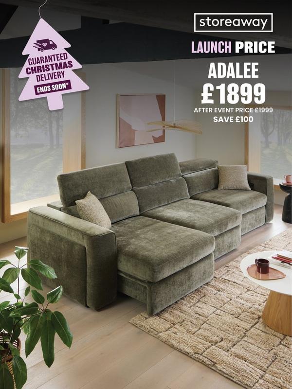 Pine green chenille fabric sofa with wide base and small side storage opening 