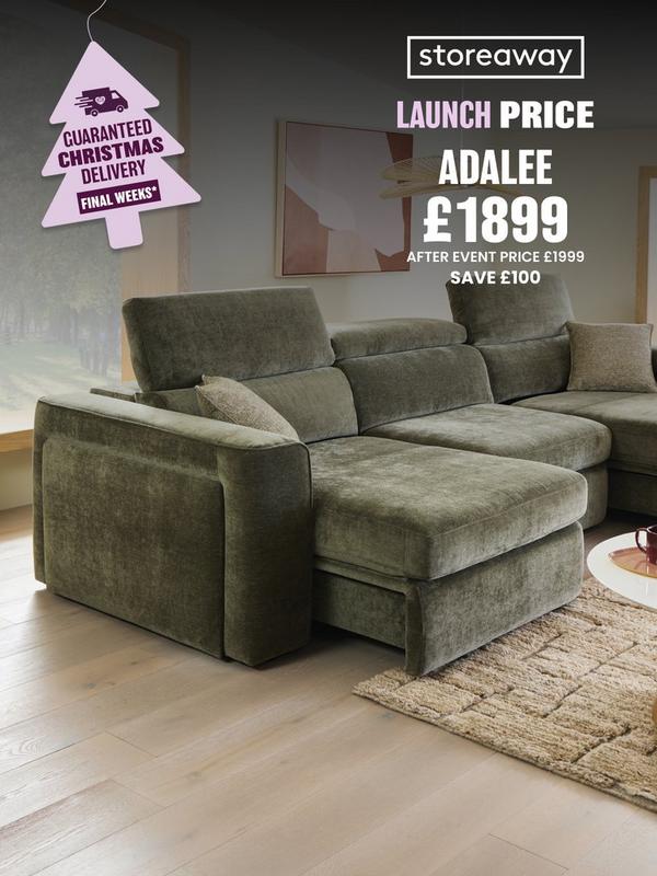 Pine green chenille fabric sofa with wide base and small side storage opening 