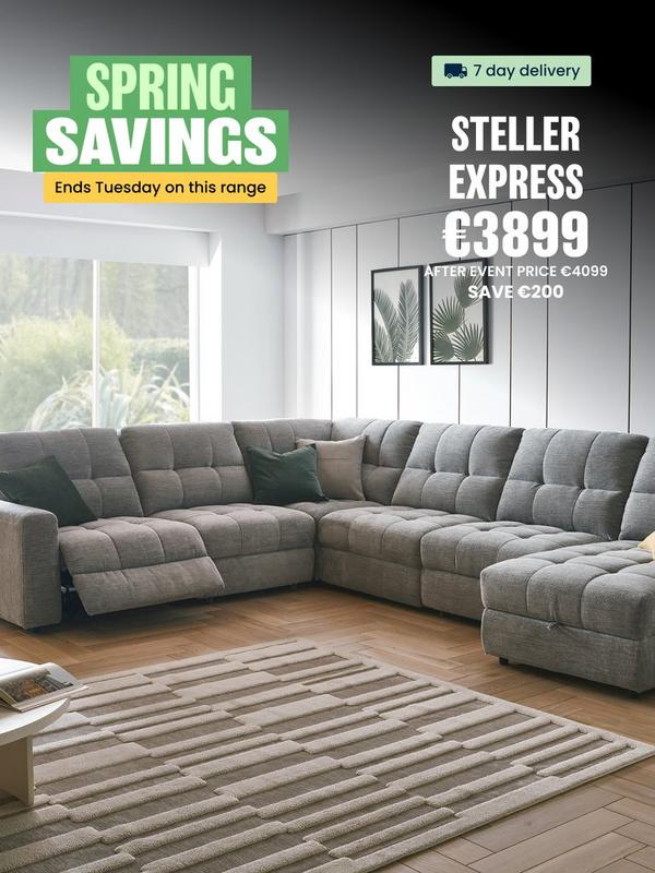 Grey corner sofa with recliner function and footstool 