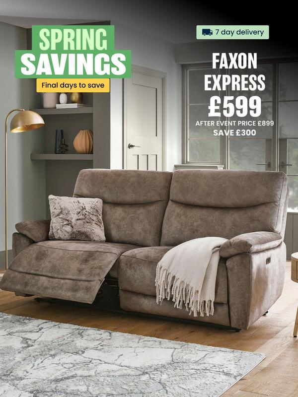 truffle coloured recliner sofa with cream blanket draped and a scatter cushion
