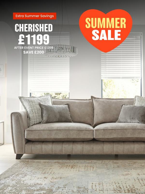 Beige sofa in a neutral room with windows behind