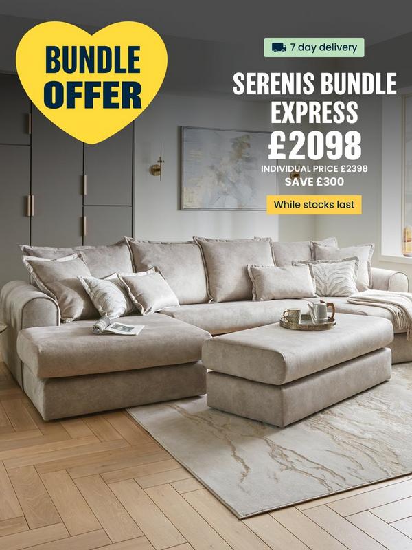 oatmeal colour fabric double end chaise sofa with scatter cushions