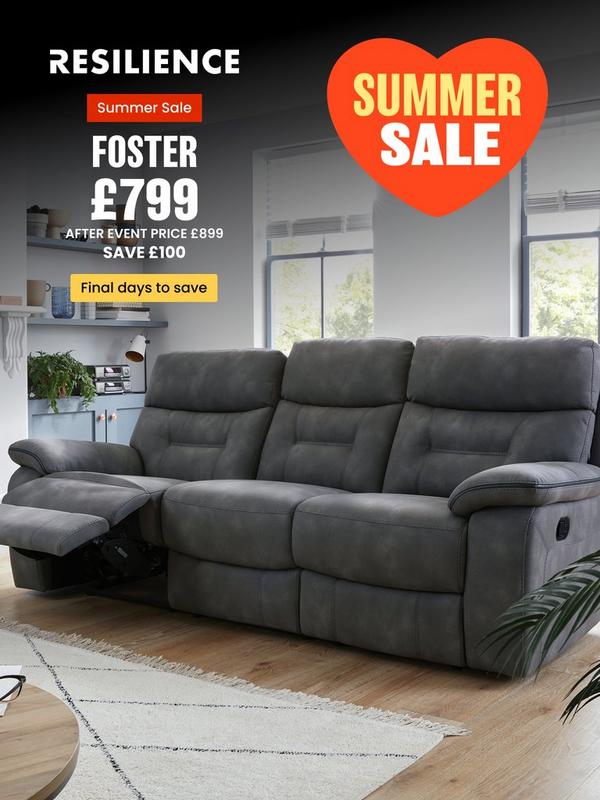 dark grey fabric recliner sofa next to fireplace