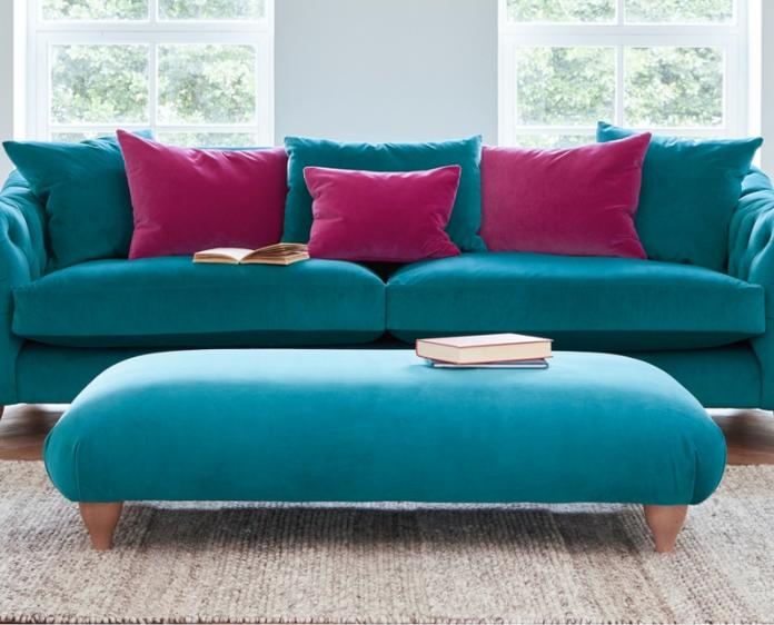 Blue green shop velvet sofa