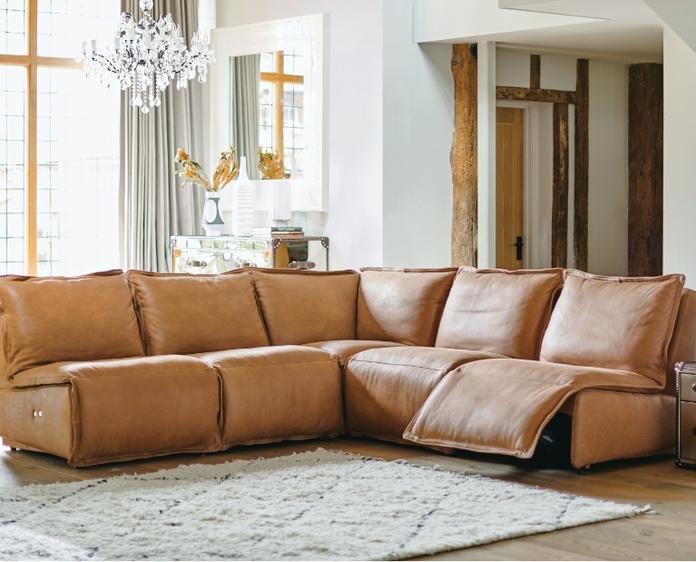 Tan leather deals corner sofa