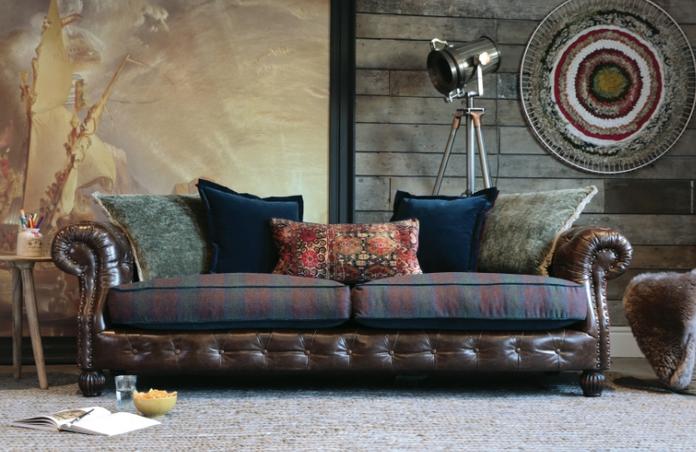 Leather and fabric chesterfield shop sofa