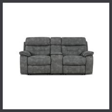 Dark grey fabric recliner sofa with storage console