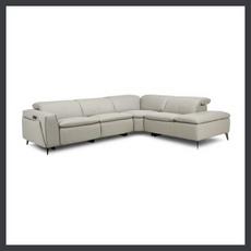 Beige leather corner recliner sofa with storage arm
